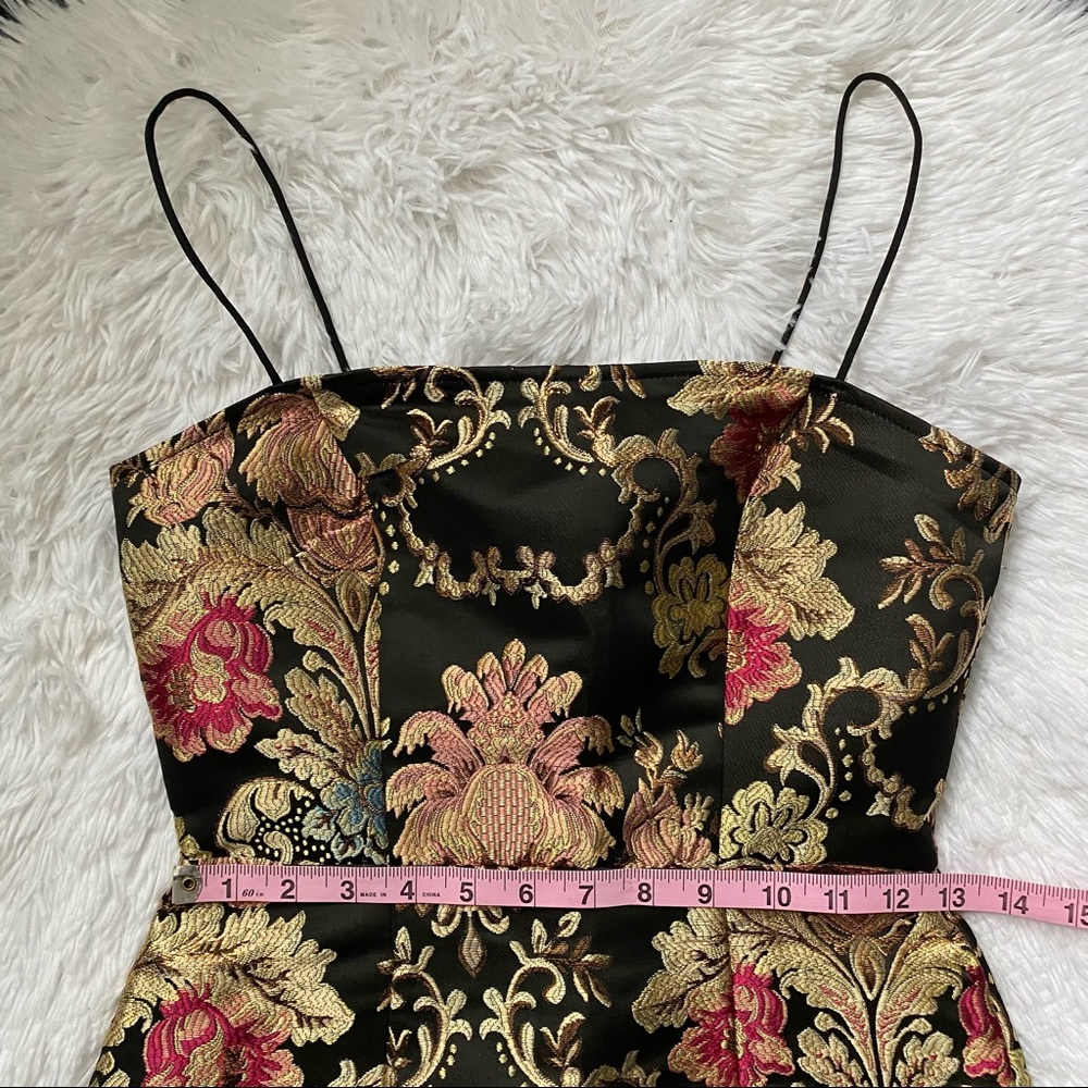 SHEIN Black & Gold Floral Damask Jacquard Brocade Victorian Mini Cocktail Dress - Picture 3 of 5